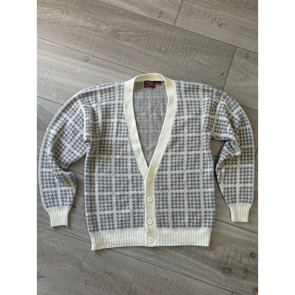Cambridge Classics Grandpacore Cardigan Men’s M Wool‎ Blend Houndstooth Knit